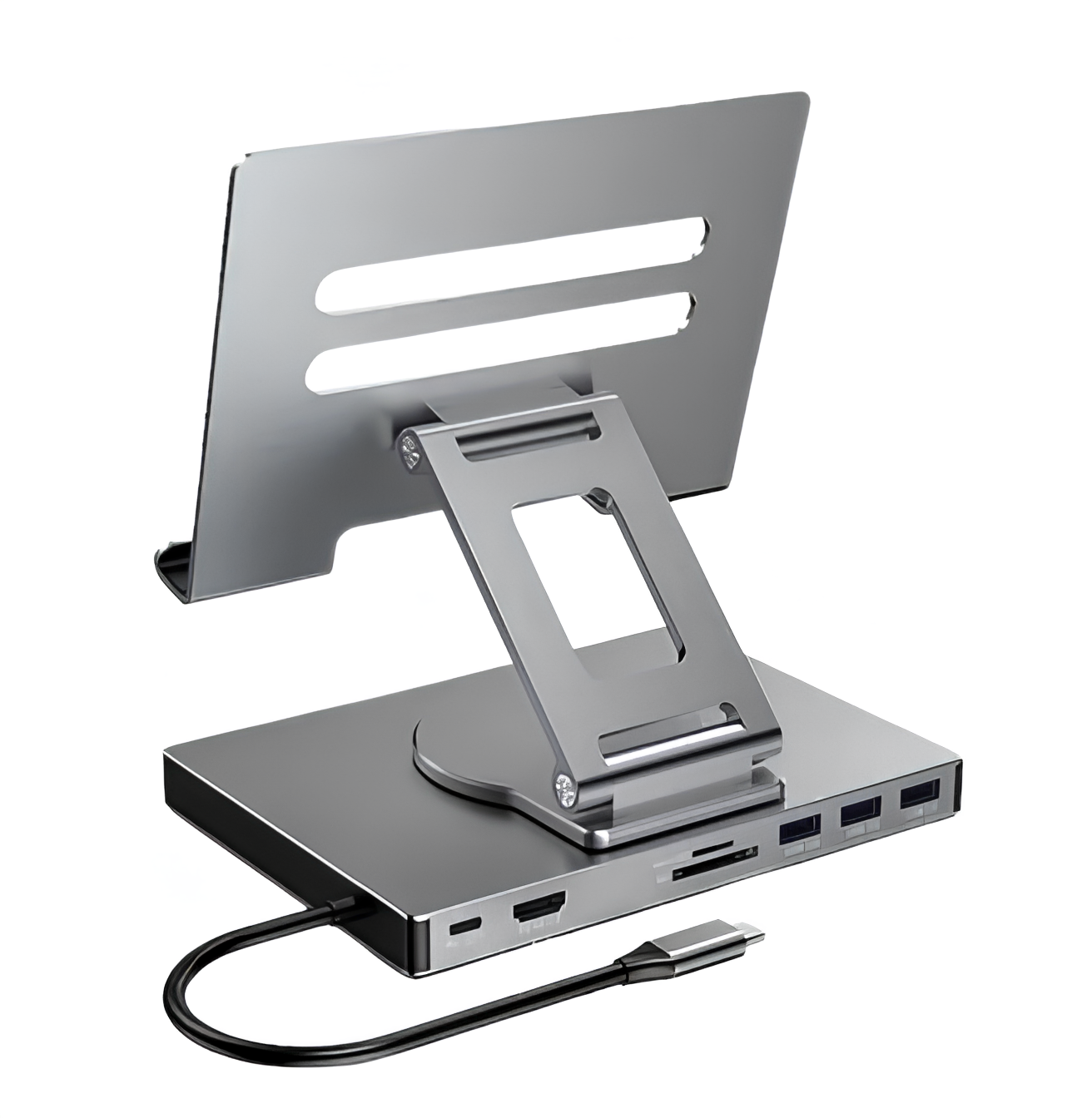 Suporte Bravolar com HUB USB-C 6 em 1 para Notebook e Tablet – Alumínio, Rotação 360°