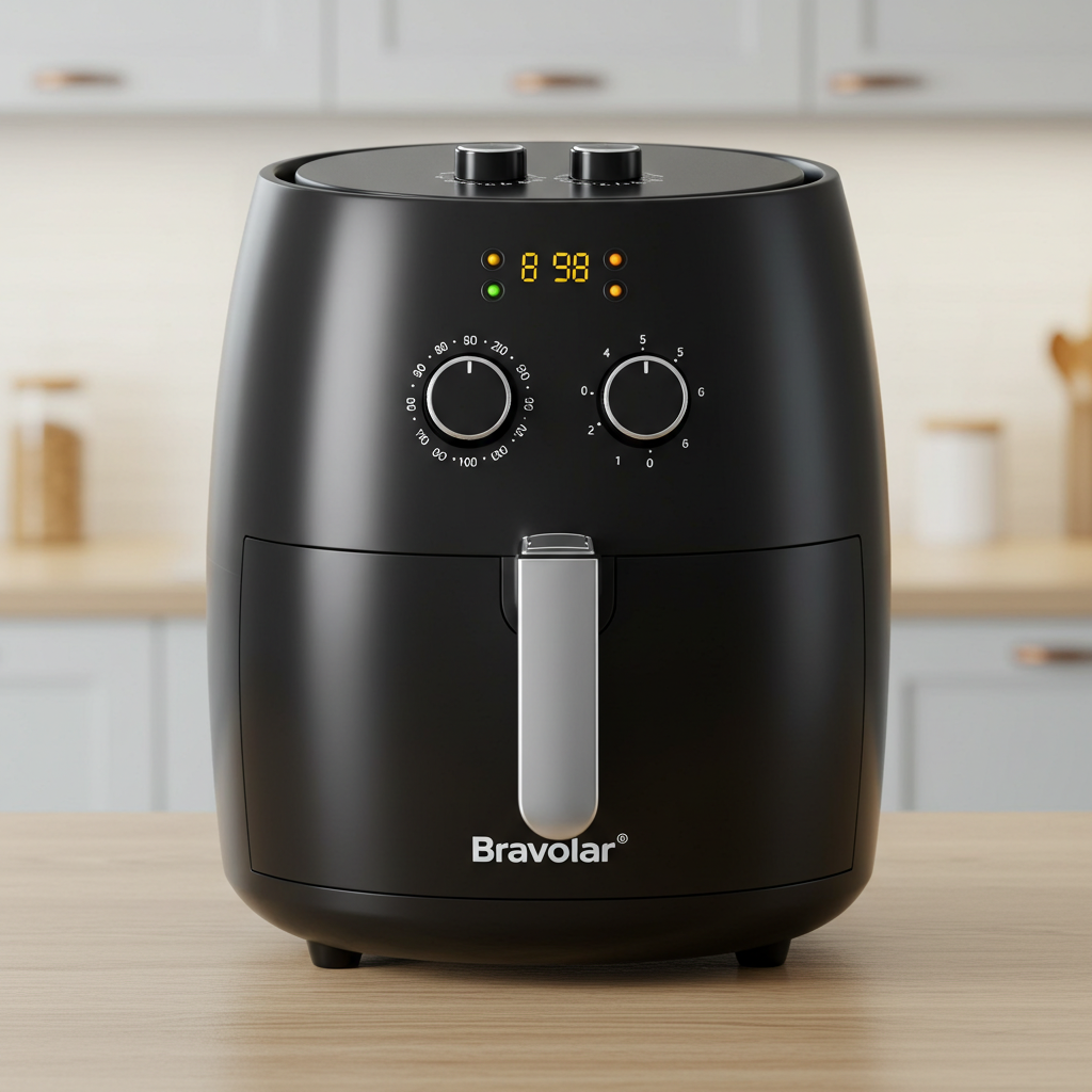 Airfryer Bravolar 4L Preta – Controle Duplo, Mais Saúde e Sabor Sem Óleo