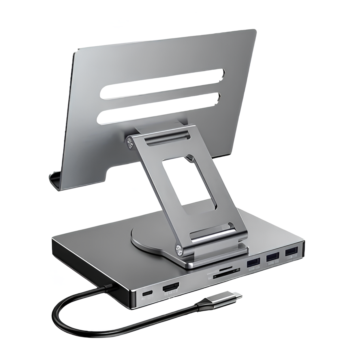Suporte Bravolar com HUB USB-C 6 em 1 para Notebook e Tablet – Alumínio, Rotação 360°