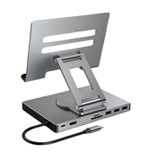 Suporte Bravolar com HUB USB-C 6 em 1 para Notebook e Tablet – Alumínio, Rotação 360°